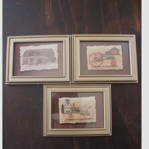 Set of 3 Vintage/Signed Richard Neuman Framed Farm Prints: Golden Reflections